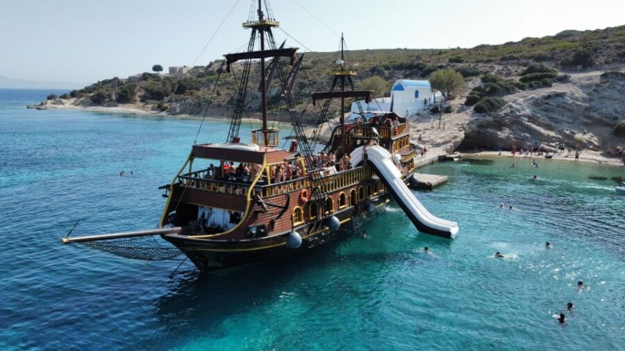 From Kos: 3-Island Pirate Cruise with Lunch and Waterslide - The Boat Ride Part: Music, Clean Spaces, and Crew Energy