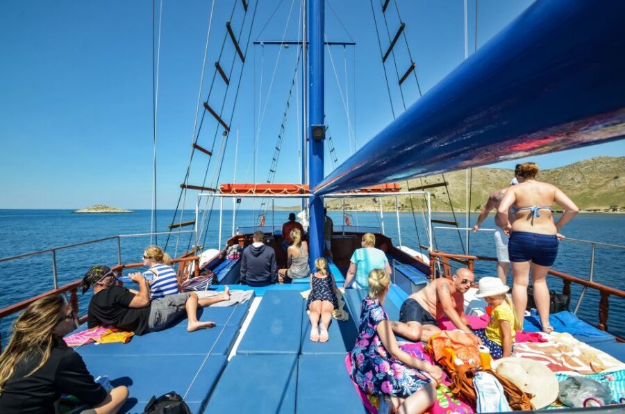 From the Port of Kos: Full Day Boat Cruise to 3 Islands - Odyssey Boat in Kos: where to find the blue ship