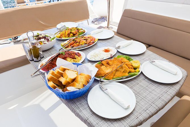 Premium Small-Group Catamaran Cruise with BBQ, Open Bar, Transfer - Nea Kameni and the volcanic story from the boat