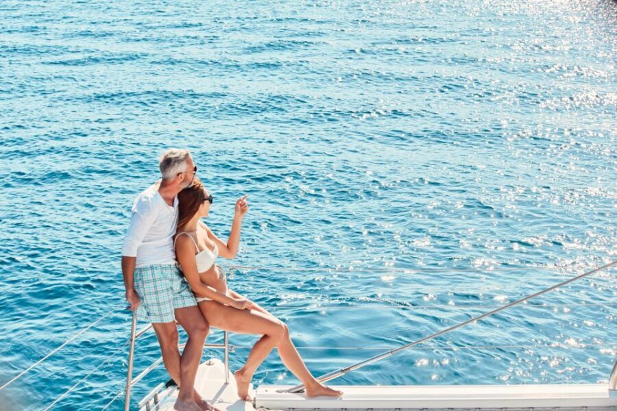 Santorini: Catamaran Tour with BBQ Meal and Unlimited Drinks - Entering Santorini’s Caldera by Boat on a Lagoon 450