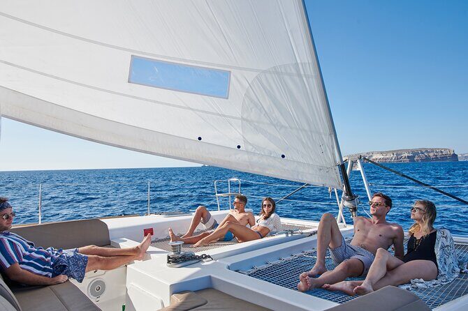 Santorini Platinum Catamaran Cruise with Meal, BBQ and Open Bar - The Scenic Stops: Beaches, Lighthouses, and Caldera Views