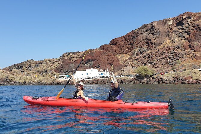 Santorini Sea Kayak - South Discovery, Small Group incl. Sea Caves and picnic - Finding the Akrotiri base near The Cave of Nicolas