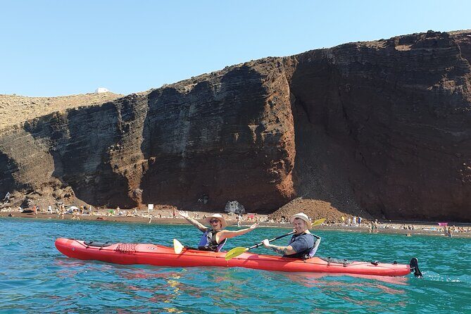 Santorini Sea Kayak - South Discovery, Small Group incl. Sea Caves and picnic - The kayak-on-the-water time: sea caves and guided pacing