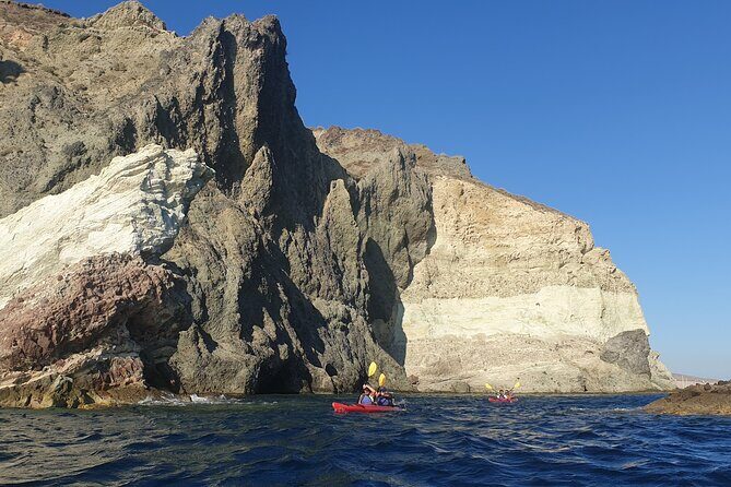 Santorini Sea Kayak - South Discovery, Small Group incl. Sea Caves and picnic - White Beach and Kambia: swim, snorkel, and beach breaks you can’t copy