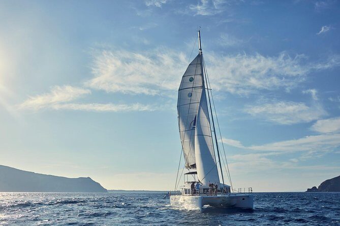 Santorini Sunset Luxury Sailing Catamaran Cruise with BBQ, drinks, transfer - Hot springs swim: how warm it really is and where sulfur comes in