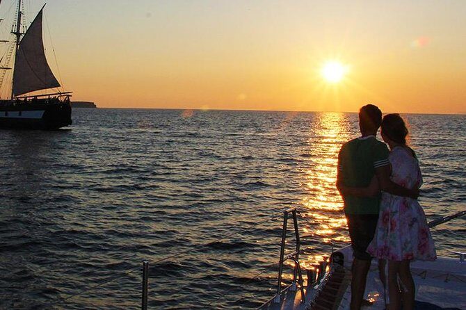 Sunset Sailing Catamaran Cruise in Santorini with BBQ and Drinks - Volcano-Forward Sailing: Hot Springs, Palea Kameni, and Sea Views